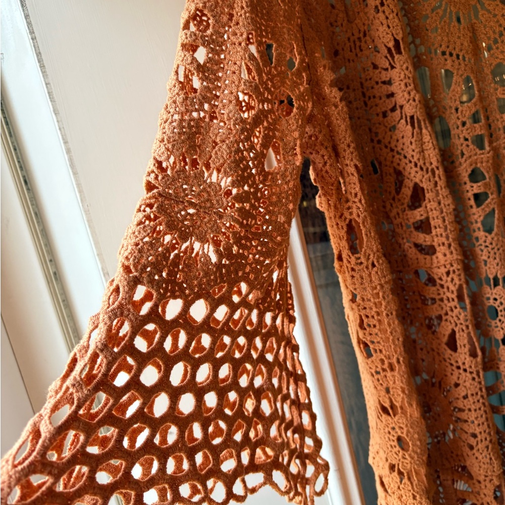 Love Riche Crochet Openwork Cardigan in Orange - Picture 2 of 7